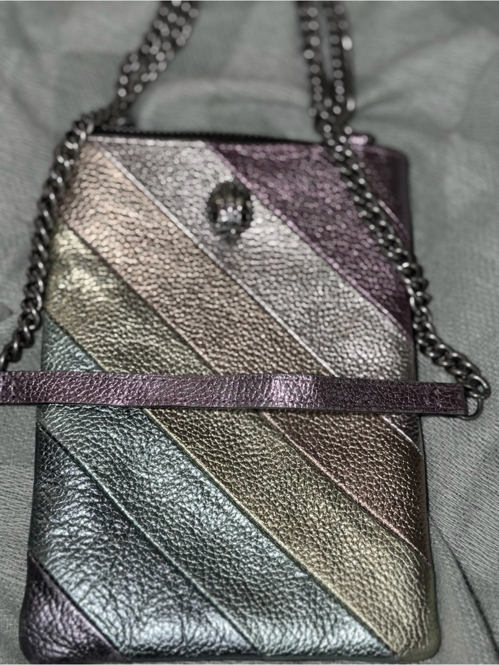 Kurt Geiger Metallic Multicolor Diagonal Stripe Crossbody Bag - Picture 3 of 4